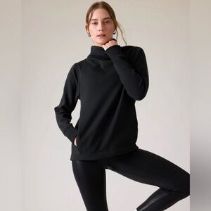 Athleta M Tall Cozy Karma Twist Neck Sweatshirt Black Soft Fleece
